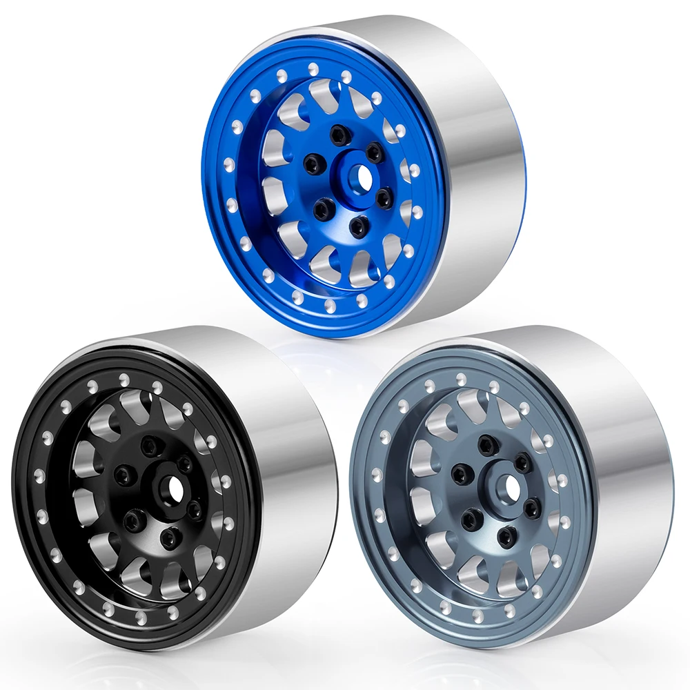 AXSPEED 4Pcs 1.3 inch Beadlock Aluminum Alloy Wheel Rims Hubs for Axial SCX24 1/24 TRX-4M 1/18 RC Crawler Car Upgrade Parts