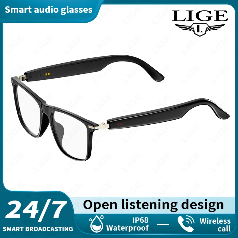 

LIGE Men Women Bluetooth Glasses Music Call Headphones Waterproof Eyewear Outdoor Casual Sports Smart Sunglasses for Android iOS