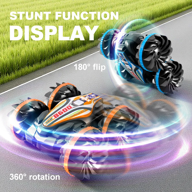 Carro de brinquedo com controle remoto, com luzes piscantes coloridas, adequado para uso em água e terras, um presente para crianças