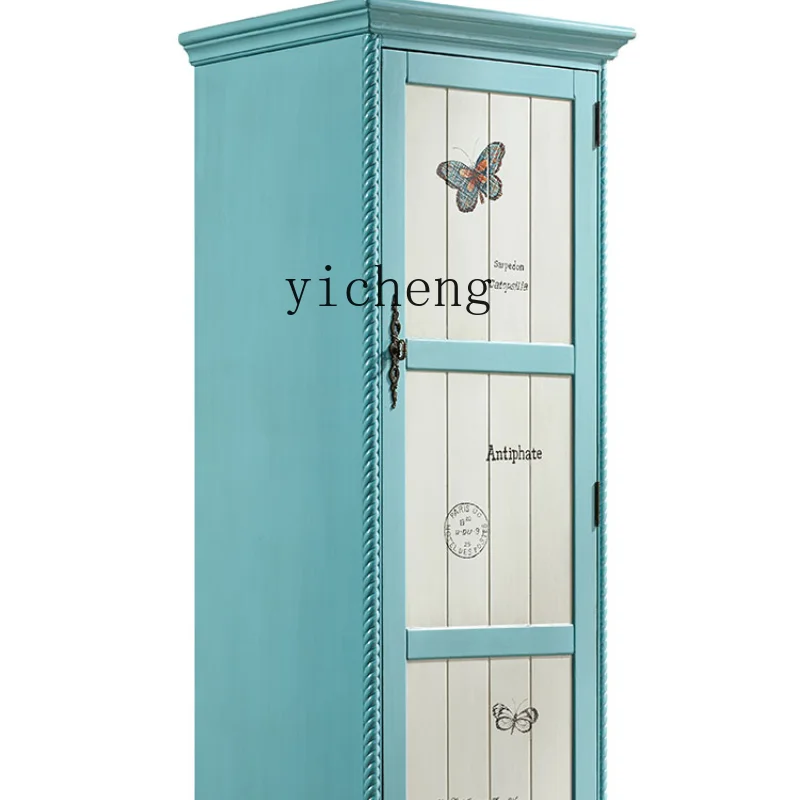 

ZK Solid Wood Single Door Little Closet Girls' Bedroom Wardrobe with Mirror Children's Cabinet Balcony Locker Painted