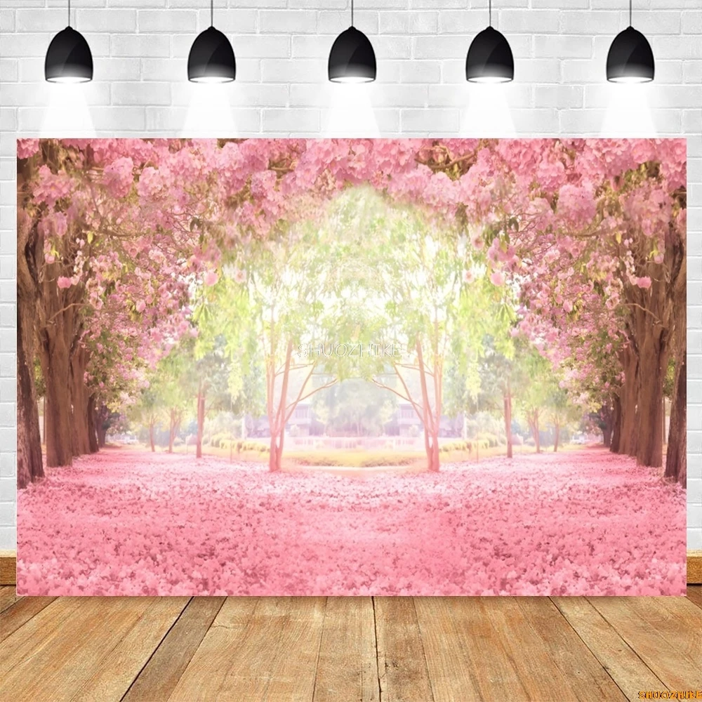 Spring Natural Scenery Photography Backdrop Blooming Flower Garden Forest Landscape Baby Birthday Wedding Photo Background Decor