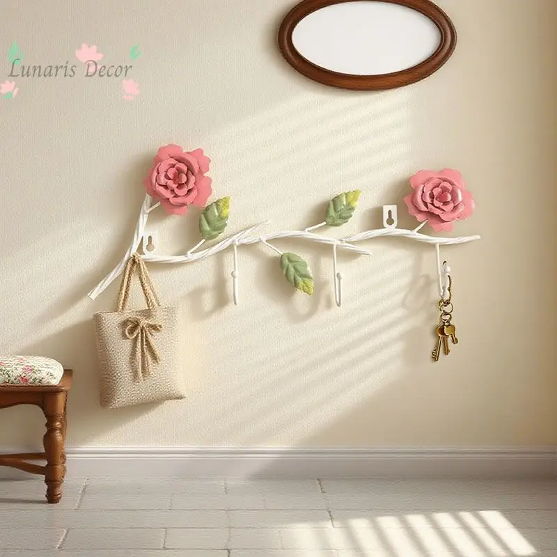 

American Style Wrought Iron Rose Spray Paint Hanging Hook 3kg Load-Bearing Capacity for Living Room Bathroom Bedroom