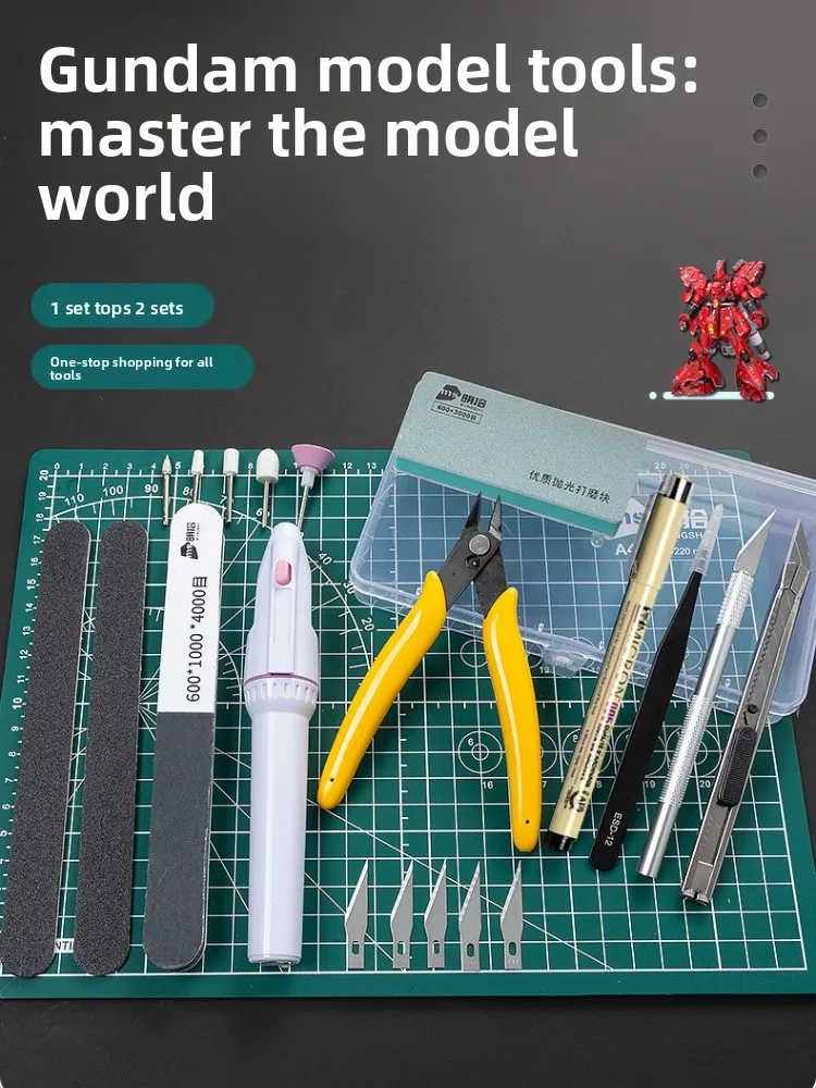 Gunpla Model Building Tool Kit – Essential DIY Figurine Assembly Set with Tweezers, Pliers & Sandpaper for Anime Models