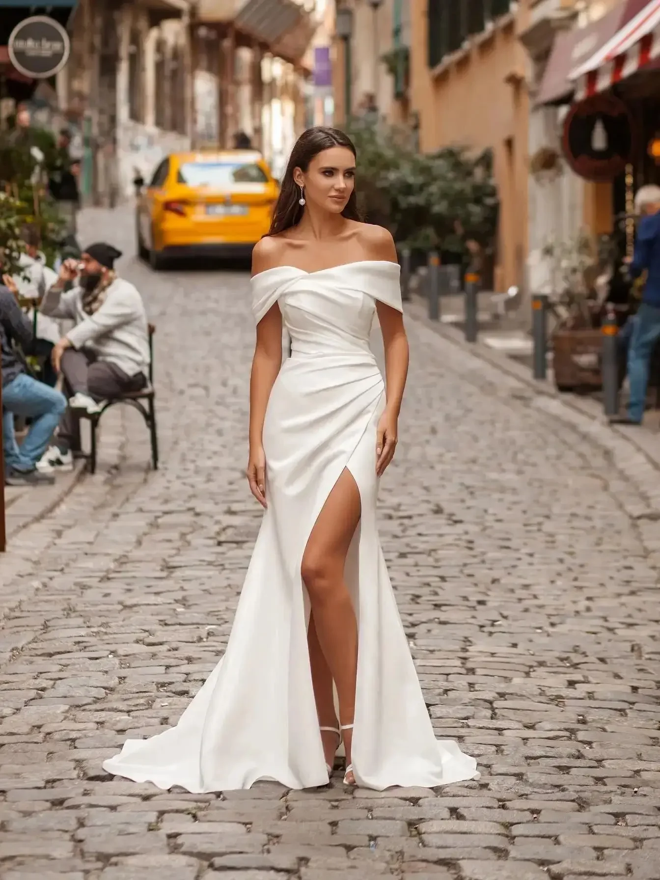 

vinca sunny Elegant Off The Shoulder Soft Satin Mermaid Wedding Dresses Side Slit Detachable Train Formal Bridal Grown 2025 Rode