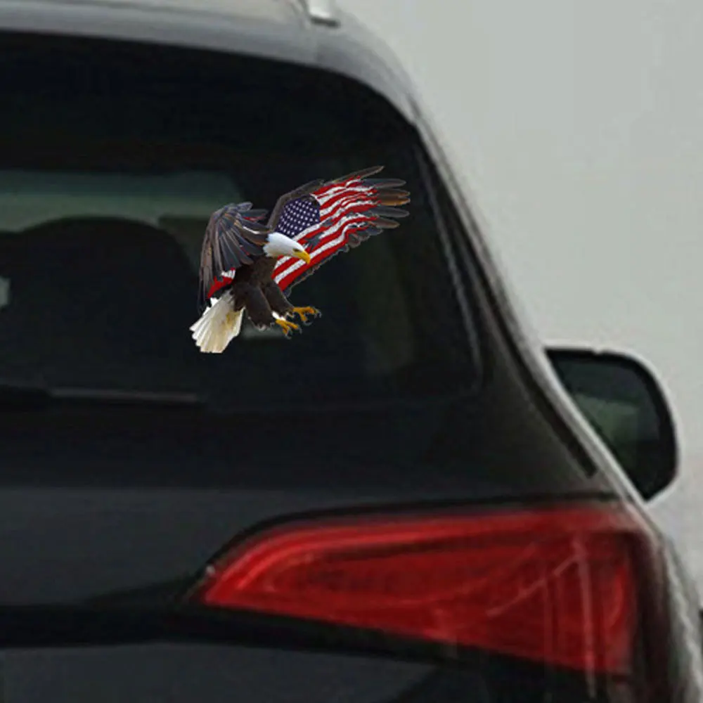 AUTCOAT 1Pcs Car Decal American USA Flag Eagles Window Die Cut Patriotic Auto Bumper Sticker Vinyl Decal For Car Truck SUV Boat