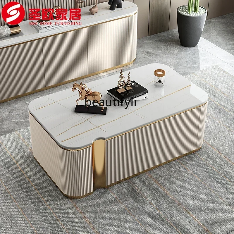 TTT Italian light luxury rock slab simple modern home living room tea table creative small apartment rectangular tea table