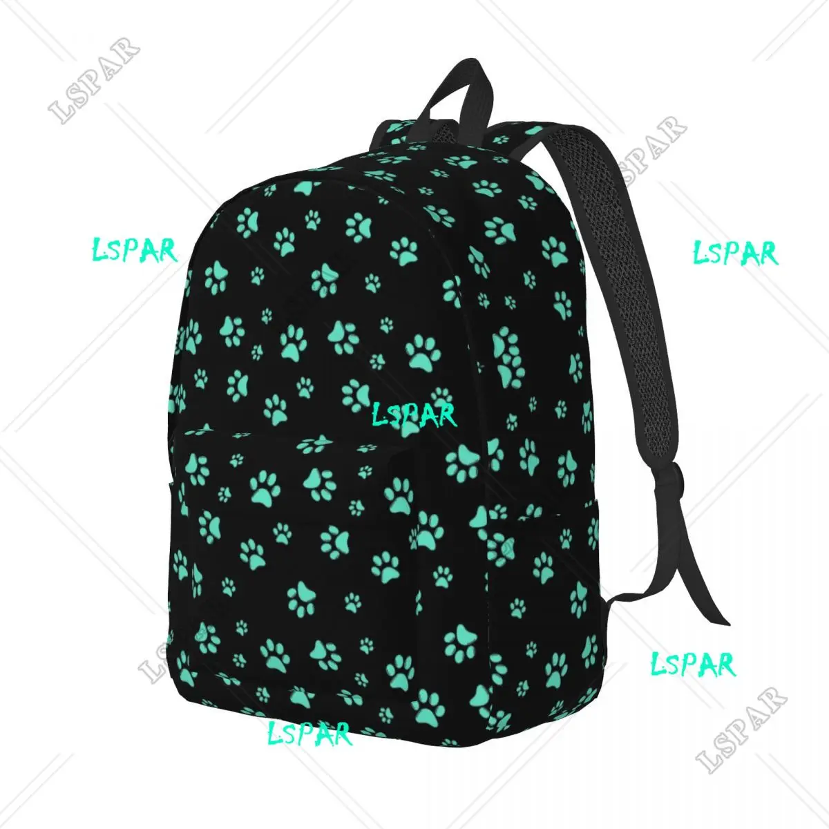 Aqua Dog Paw Print Pattern Cute Travel Canvas Backpack School Computer Bookbag Puppy Animal Lover College Student Daypack Bags