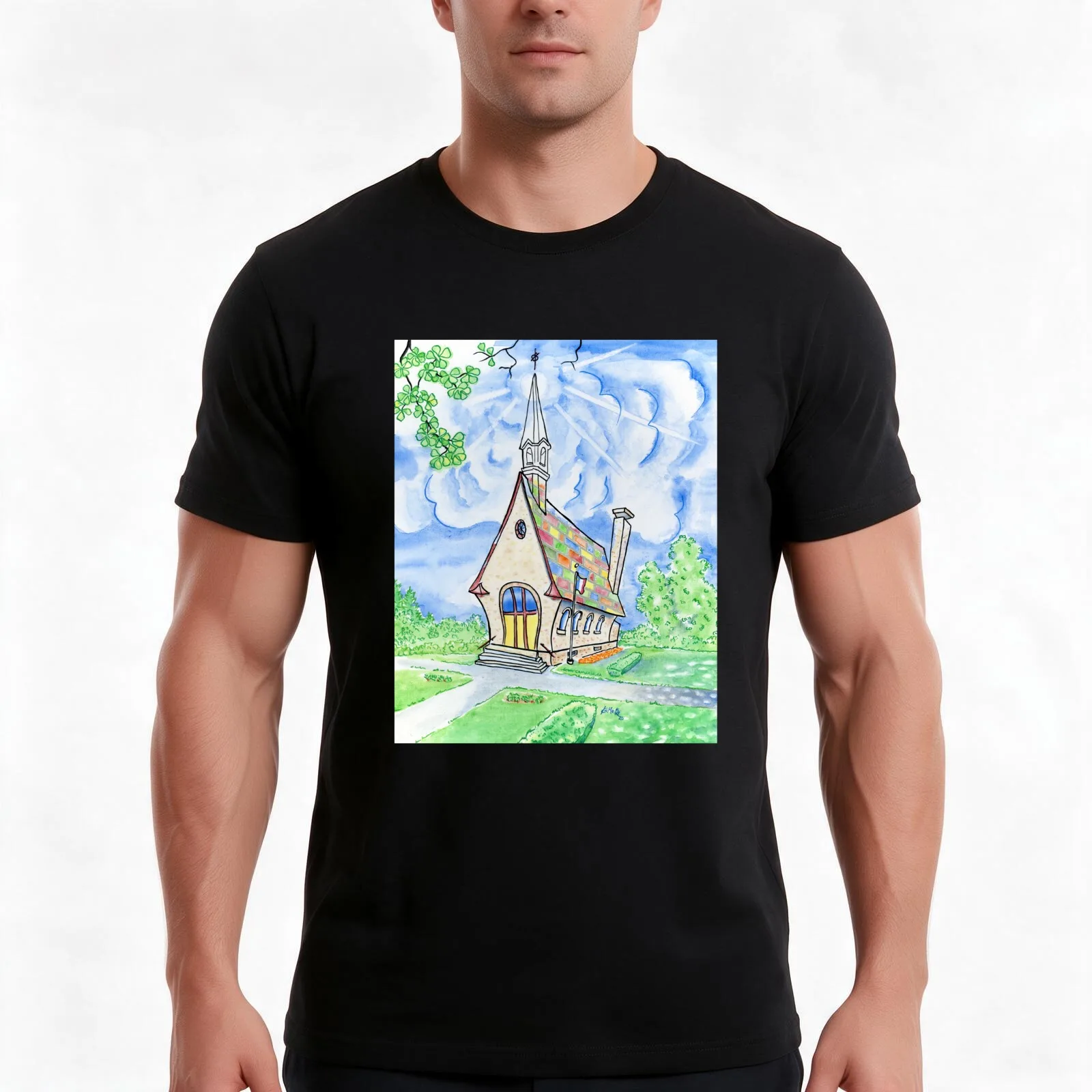 Grande Belle Vue , Grand Pre, Church, Acadian T-Shirt, Summer Casual Cotton Tee, Oversized Streetwear Tops, Unisex Men Women