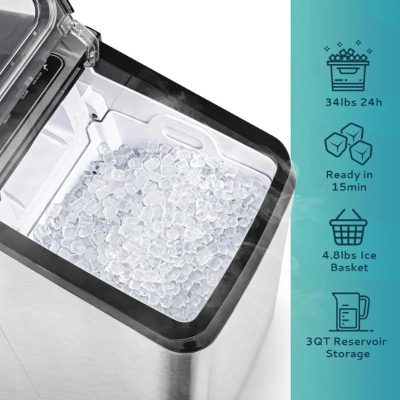 Nugget Ice Maker Countertop 2 Way Water Refill Self Cleaning Pebble Ice Maker Machine