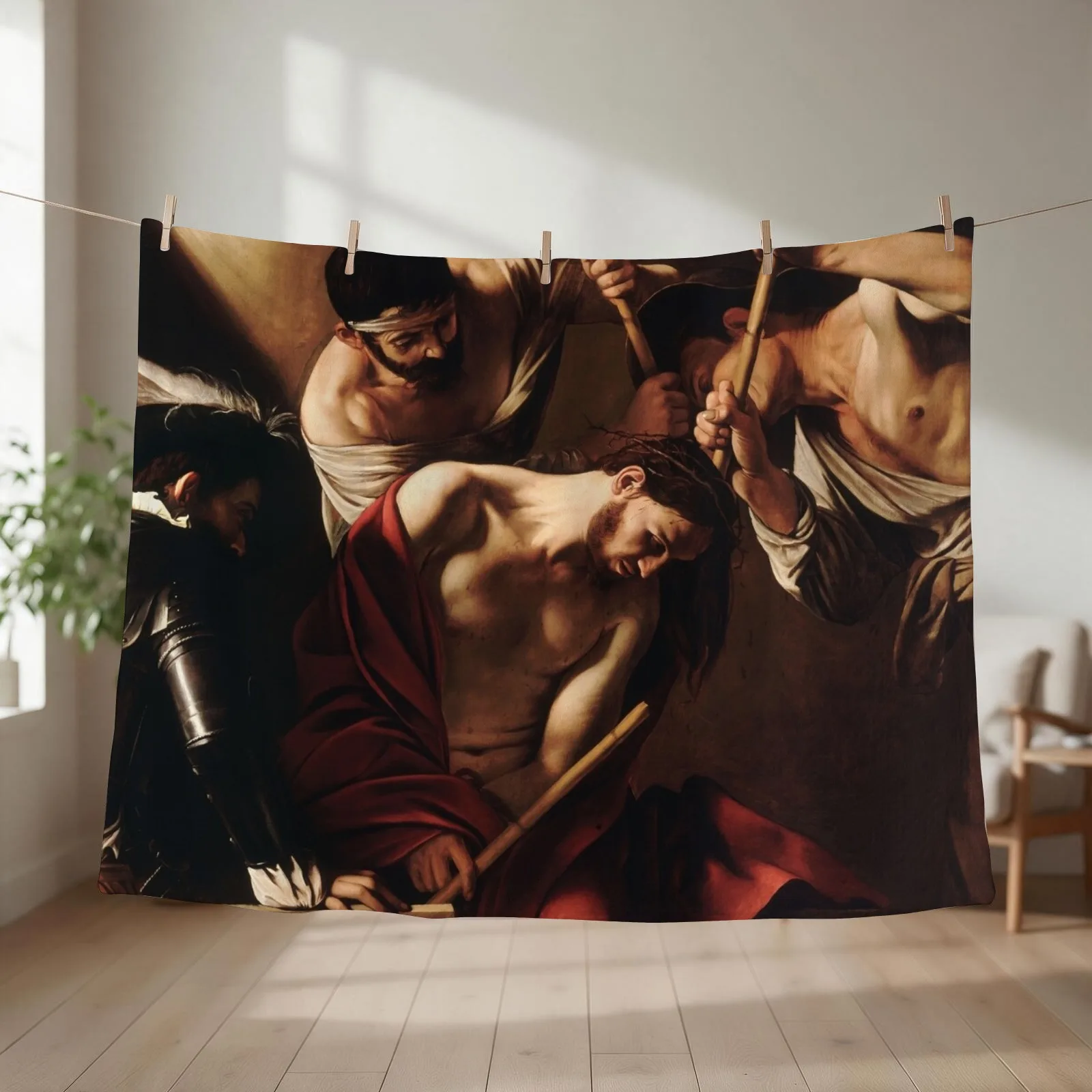 High Resolution Caravaggio The Crowning with Thorns 1602 Throw Blanket couch cozy soft plush fuzzy picnic outdoor blanket