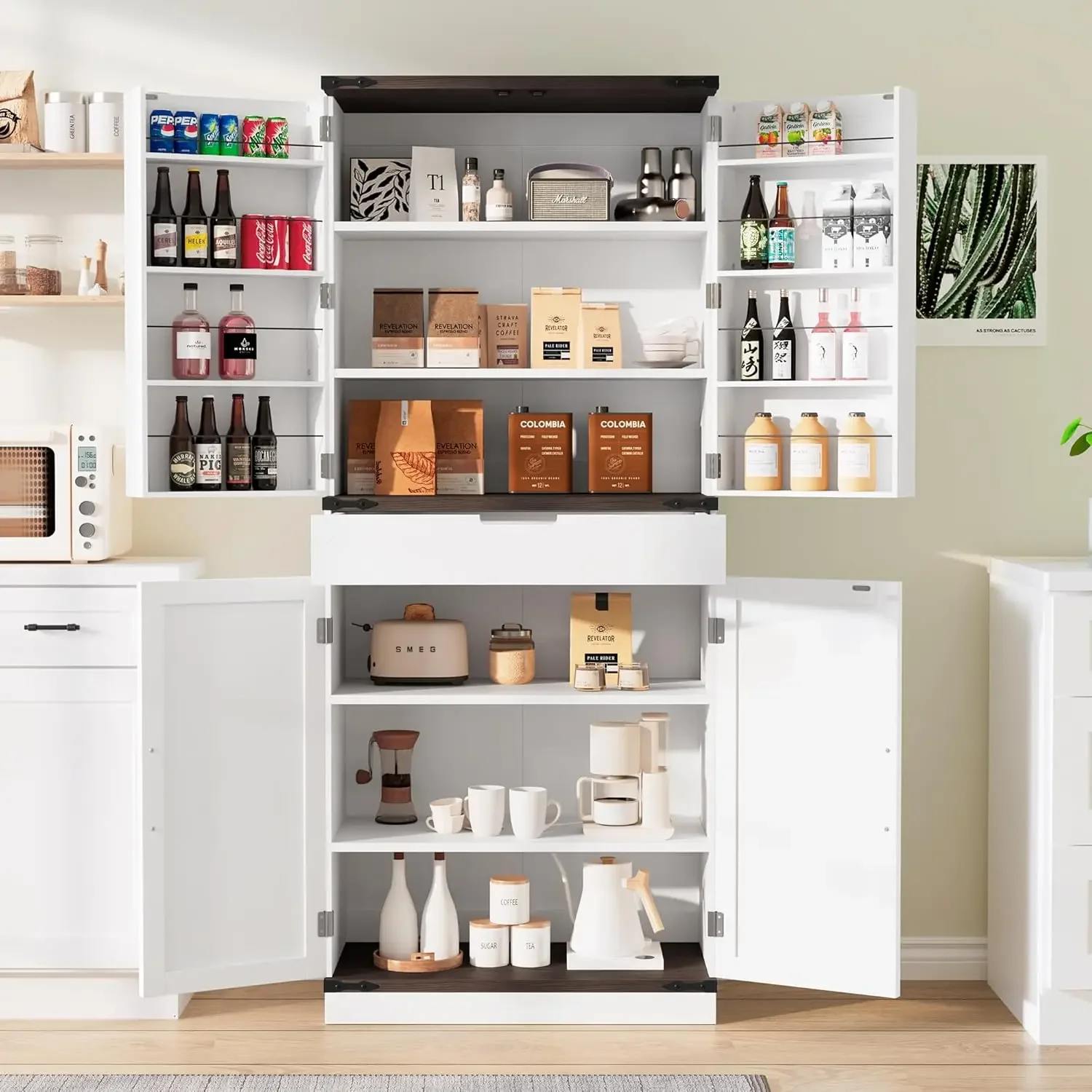 

Wood Kitchen Pantry Cabinet Storage Barn Doors Shelves For Dining Room Living Room