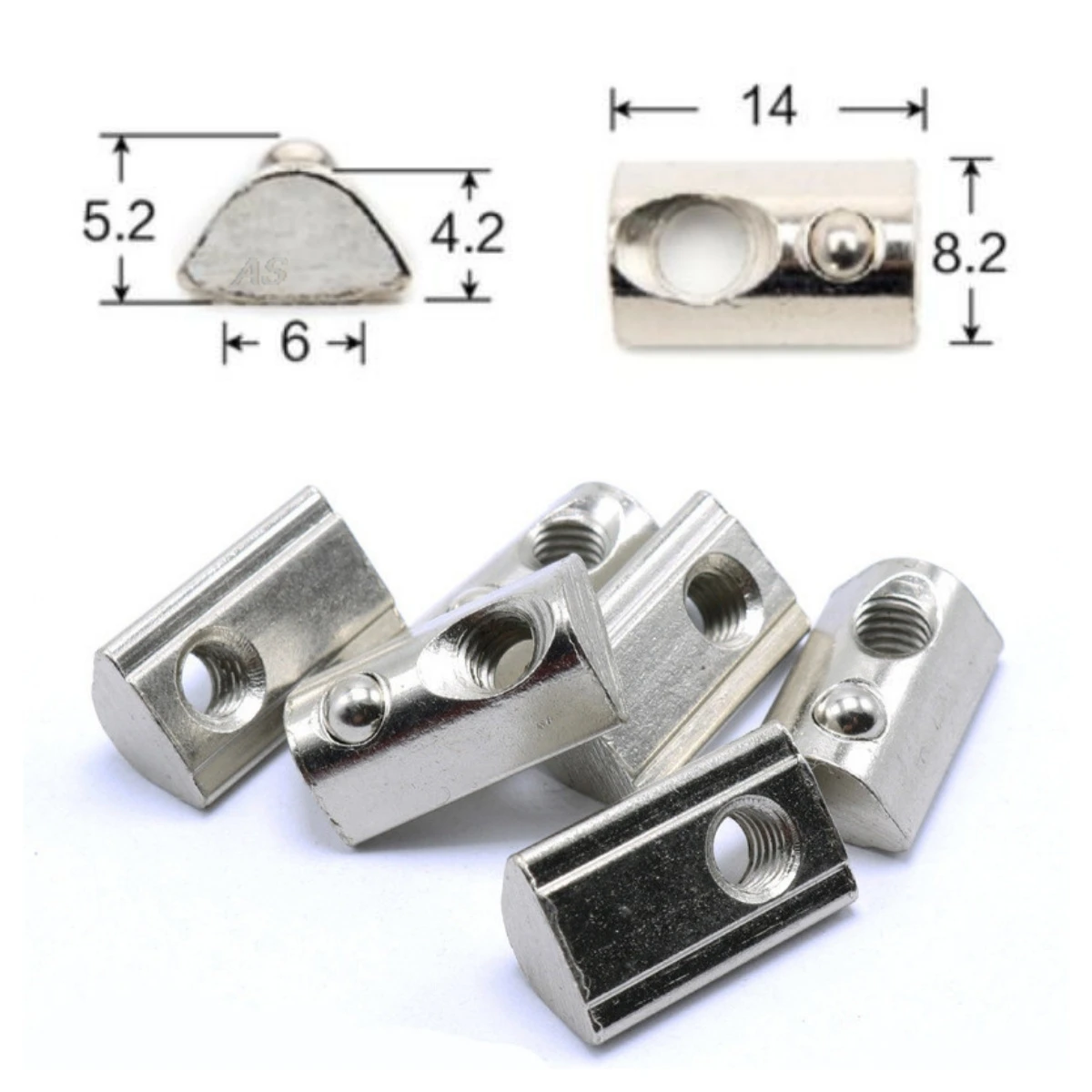 100pcs Angooter Thread M3 M4 M5 M6 T Spring Nuts Half Round Elasticity Spring Nut for 2020 Series Aluminum Extrusion Profile