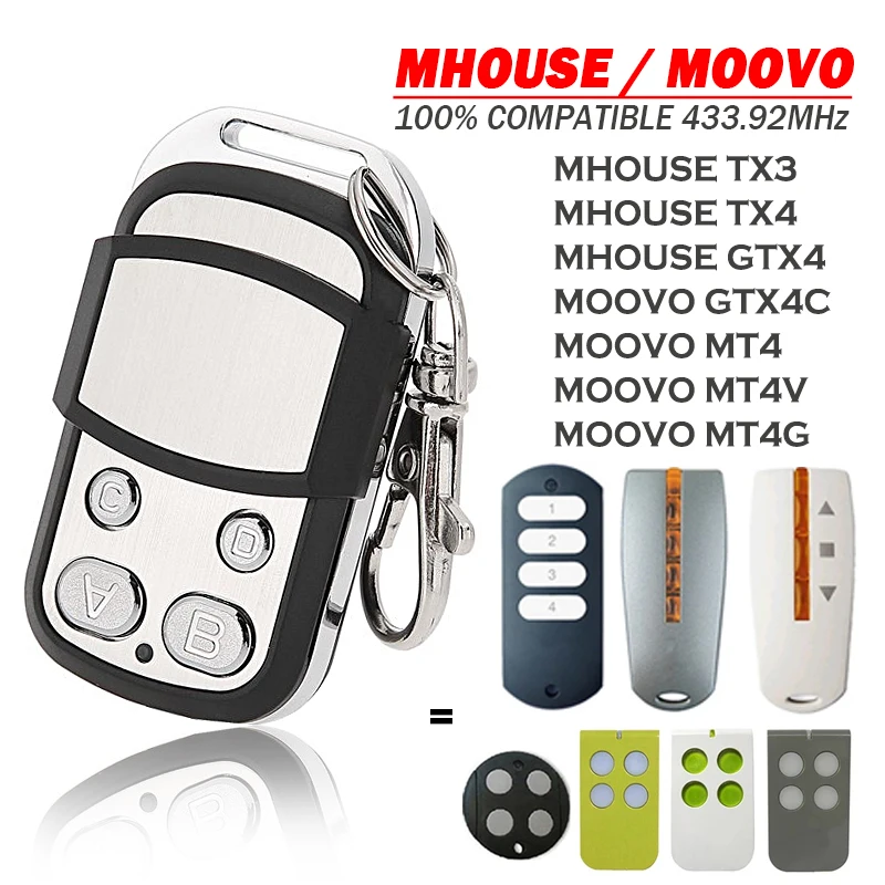 

For MHOUSE GTX4 TX3 TX4 GTX4C Remote Control 433.92MHz Rolling Code Replace MOOVO MT4 MT4V MT4G Garage Door Command Transmitter