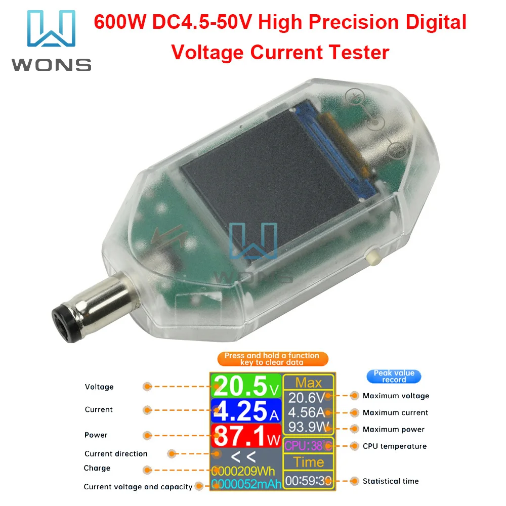 DT550 Meteran Daya Arus Tegangan DC Tampilan Digital Presisi Tinggi DC 5.5*2.5 Instrumen Pengujian Antarmuka DC 4.5-50V 0-12A