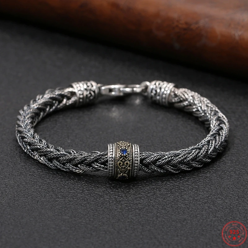 S925 Sterling Silver Bracelets for Women Men New Fashion Vintage Weaven-chain Good Luky Zircon Punk Jewelry Free Shipping