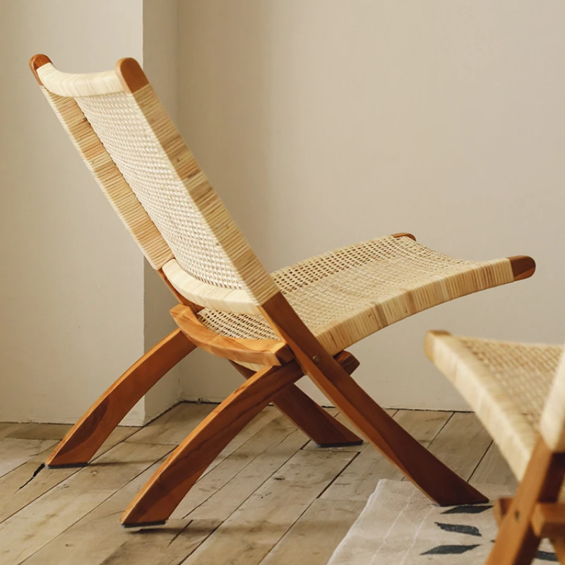 Solid wood reclining chairs imported from the Time Saving Institute, rattan weaving living room, balcony, leisure folding backre