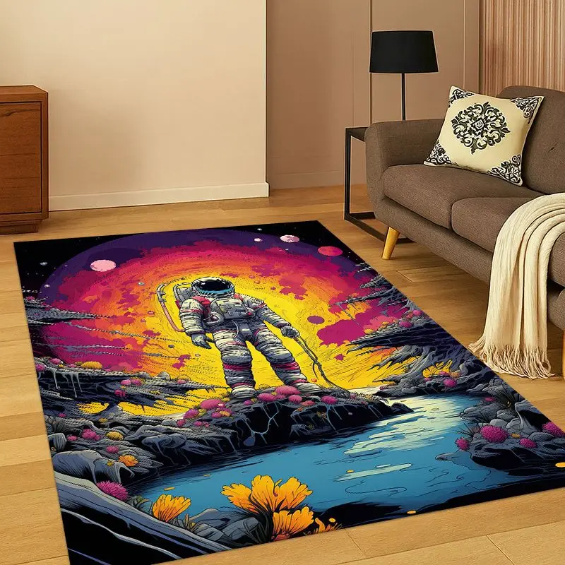Cartoon Astronaut Universe Spaceman Outer Space Carpet Rug for Bedroom Living Room Sofa Playroom Doormat Home Decor,kid Non-slip