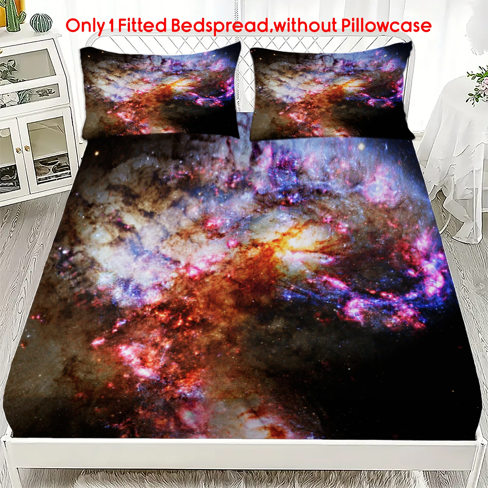 1pc Colorful Spiral Galaxy Nebula Fitted Sheet Starry Sky Print Deep Pocket Elastic Mattress Cover,No Pillowcase Bedroom Bedding
