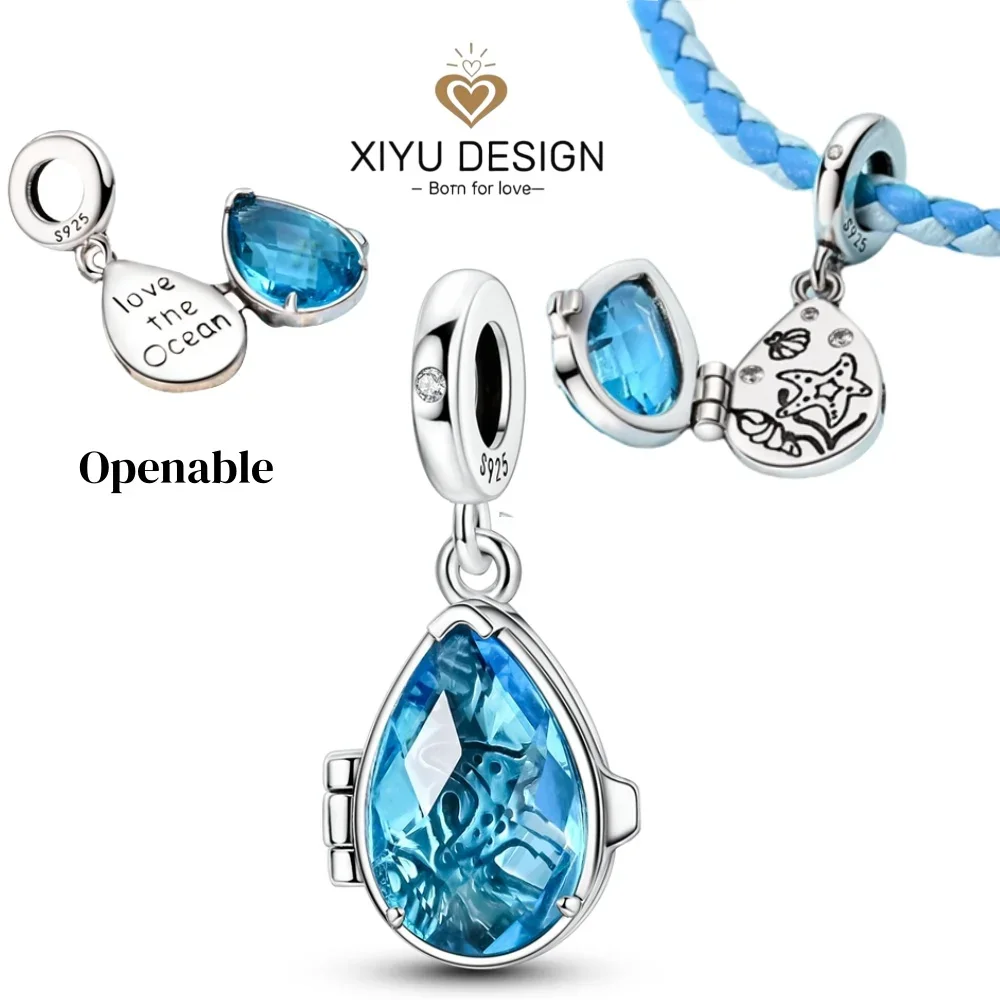 Charms-Anhänger aus 925er-Sterlingsilber mit blauen Ozean-Serie, passend für das DIY-Armband der Marke, Damenschmuck, Geschenke für Freundin