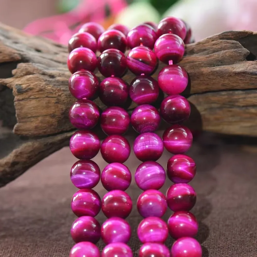 Grade A Natural Rose Red Tiger's Eye Beads Enhanced Color 6mm-12mm Smooth Polished Round 15 Inch Strand