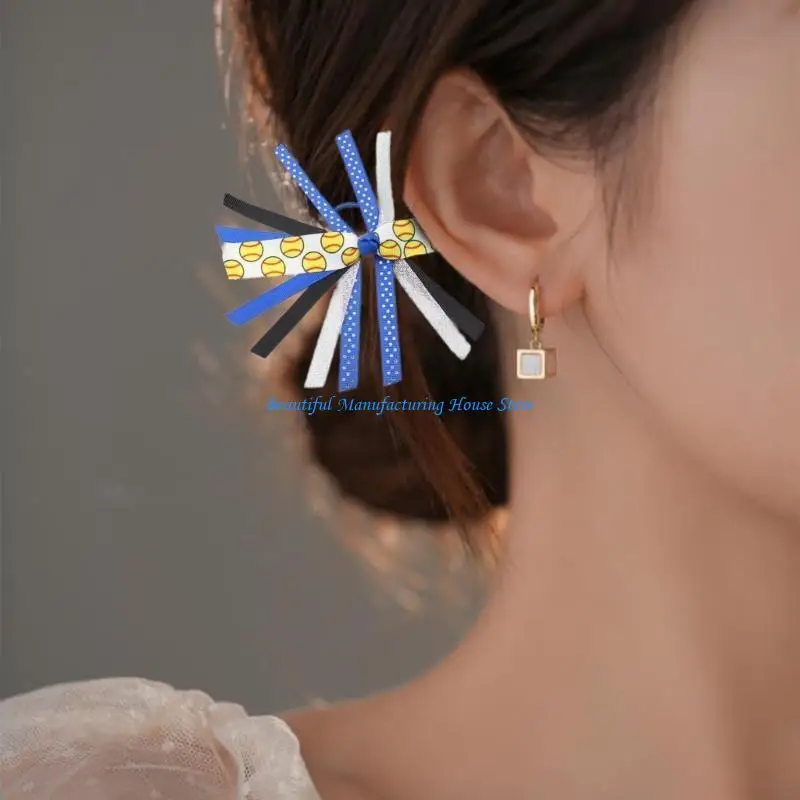 E56A 2Pcs Fashion Scrunchies for Girls Softball Themed Bows Accessories Ponytail Holder for Sports and Everyday Outfits