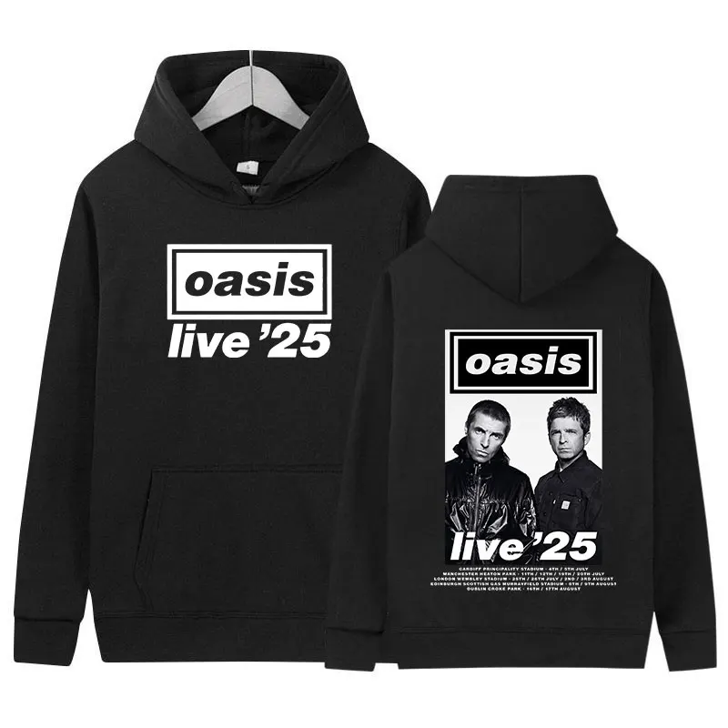 British O-Oasis Live 25 Tour Hoodie Men's Hip Hop Fashion Pullover Sweatshirt Unisex Vintage O-Neck Oversized Hoodies Streetwear