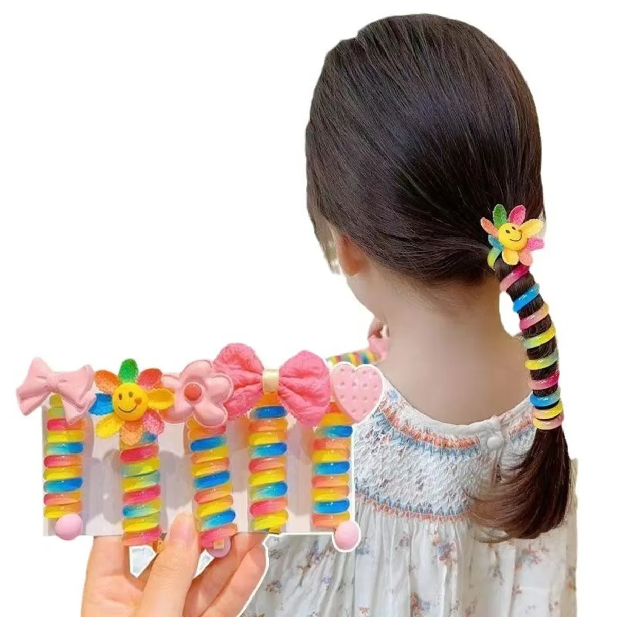 1PC New Lovely Rainbow Color High Elastic Spiral Hair Rope Head Rope Ponytail Hair Ring Rubber Band Headdress For Kids