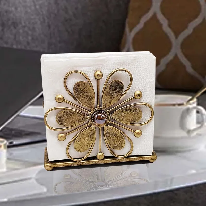 النمط الأوروبي الحديد المطاوع Floret حامل المناشف الورقية المطبخ مطعم المنزل سطح المكتب منديل تخزين الحلي الزخرفية #2