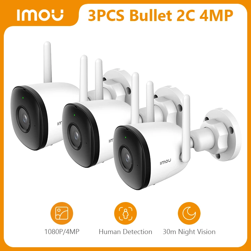 

3 шт. IMOU Bullet 2C 4MP Wi-Fi камера IP67 Погодостойкая AI Обнаружение человека наружная IP-камера видеонаблюдения оптовая продажа