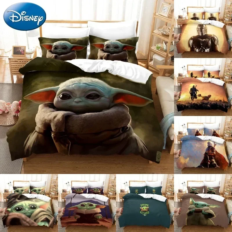 Disney Stars Wars Grogu Baby Yodas Bedding Set Pillow Case Sheet Cartoon Bed Textile Duvet Cover Kawaii Pillowcase Set