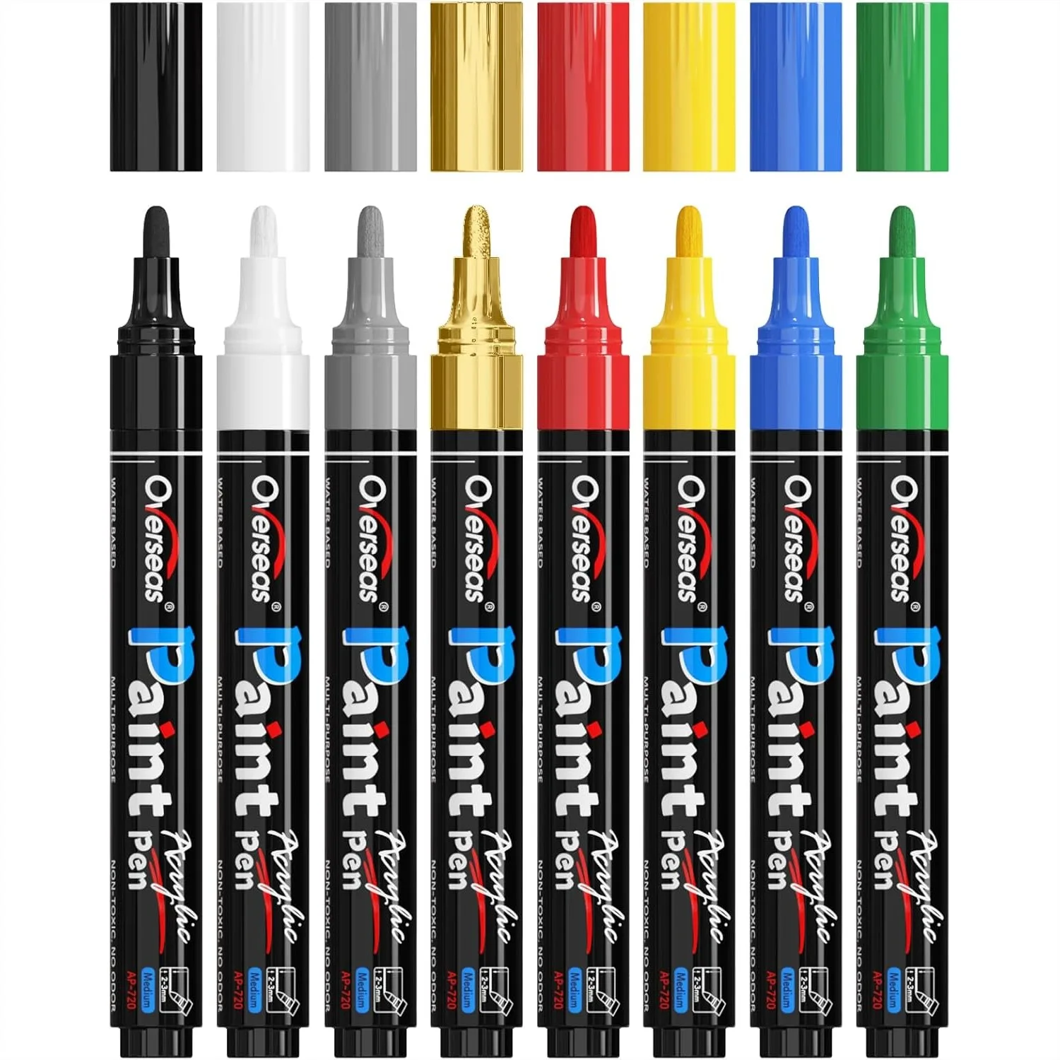 

Acrylic Paint Markers 8 Colors Medium Tip Water Based Quick Drying for Rock, Wood, Metal, Glass, Canvas