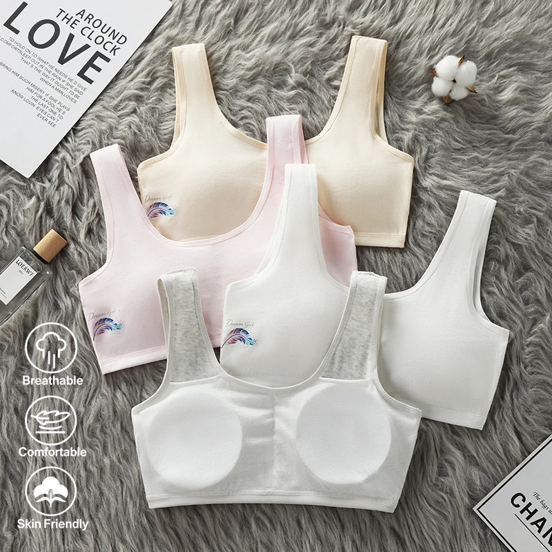 Underwear for female students, cotton, developmental stage, little girl, vest, girl, strapless, anti bulge point, girl, big girl
