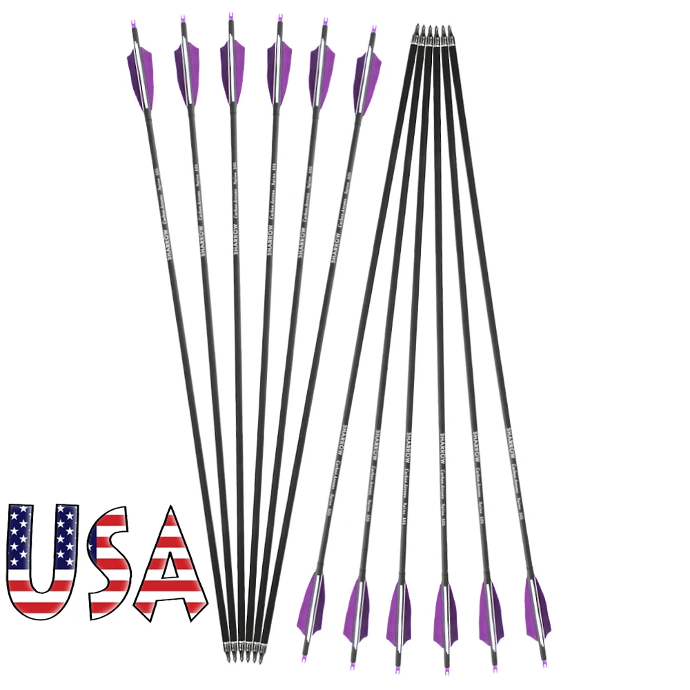 

12 шт. смешанных карбоновых стрел для стрельбы из лука, спайн 500, внутренний диаметр 6,2 мм, внешний диаметр 7,8 мм, наконечники 100 г, оперение из пера индейки 4 дюйма, для охоты и стрельбы из лука