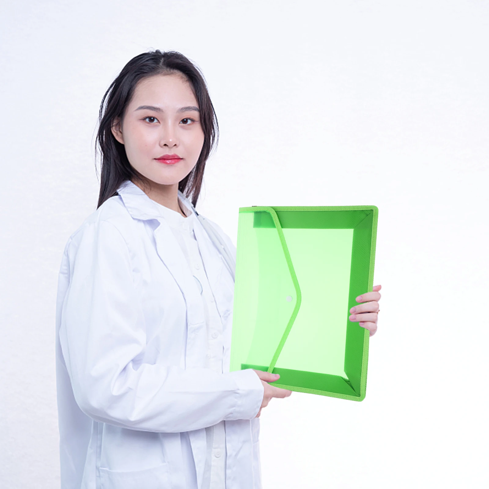 5pcs A4 Document Folders Clear Plastic Storage Bags Envelop Shape Snap Button Pen Link Socket Water