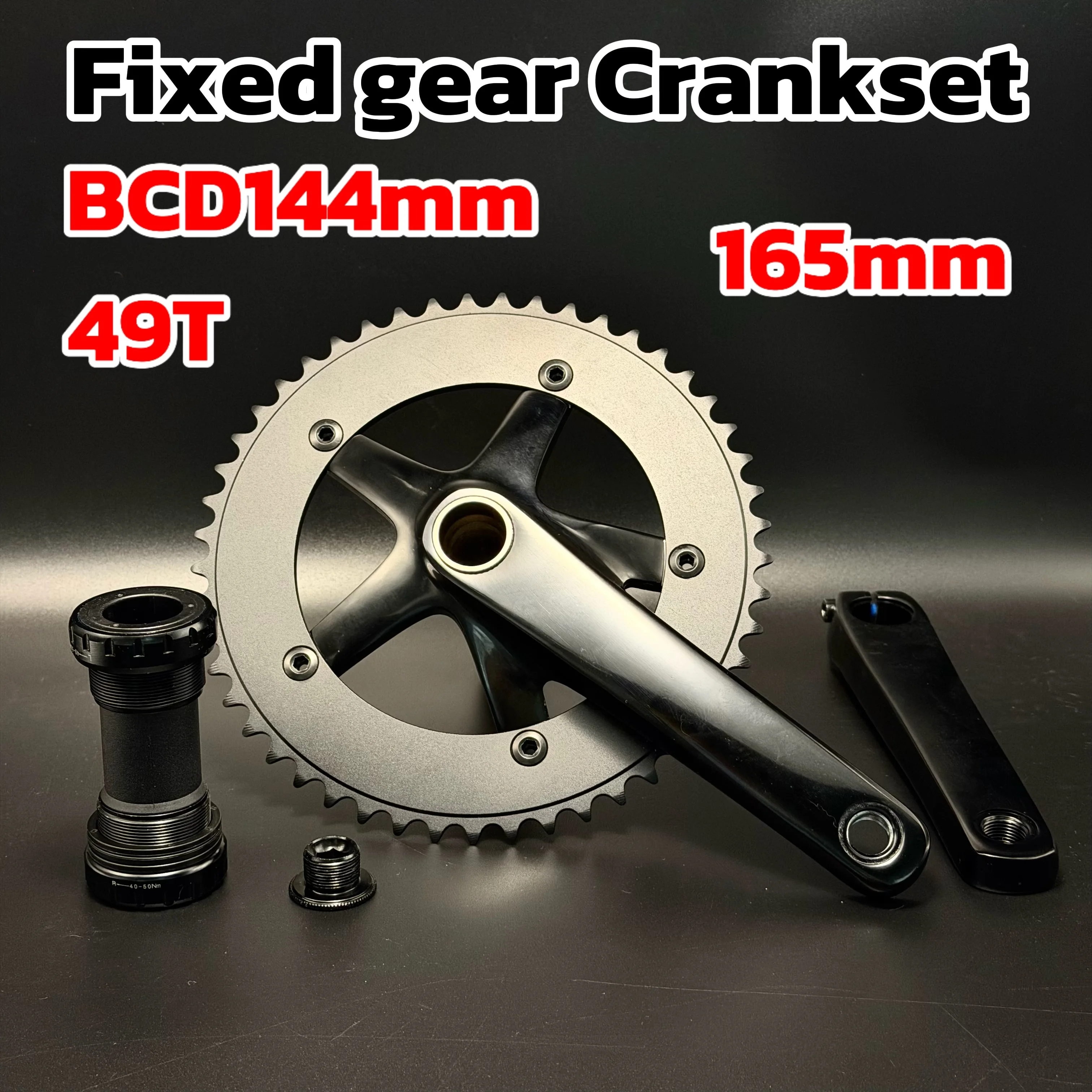 

Fixed Gear Crankset Aluminum Alloy Racing Road Bicycle Hollow Integrated Crankset 165mm Bottom Bracket 49T BCD144mm