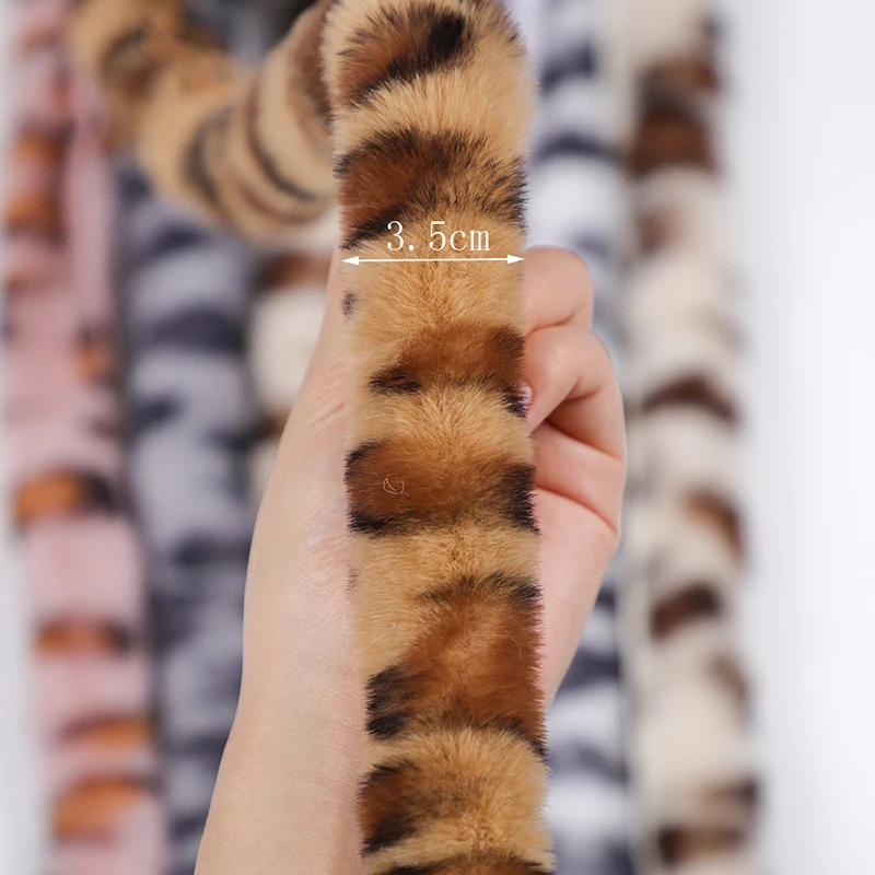 1m Faux Rabbit Fur Leopard Ribbon Stripe taśmy DIY odzież szycia puszyste wykończenia przycinanie tkaniny do szycia kostium pluszowe futro