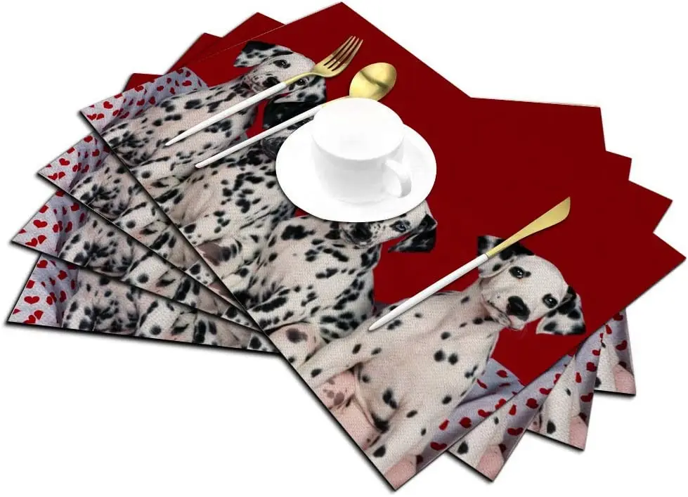 Spot Dog Placemats Set of 4, Dalmatian Spot Dog Placemats Heat Resistant for Dining Table Non-Slip 18x12 Inches