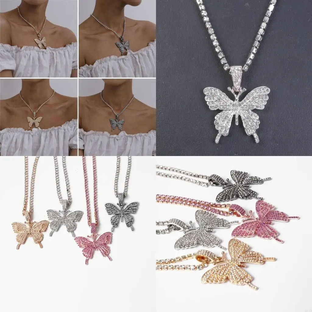 Sparking Fully Crystal Pave for Butterfly Pendant Necklace Fashion Jewe