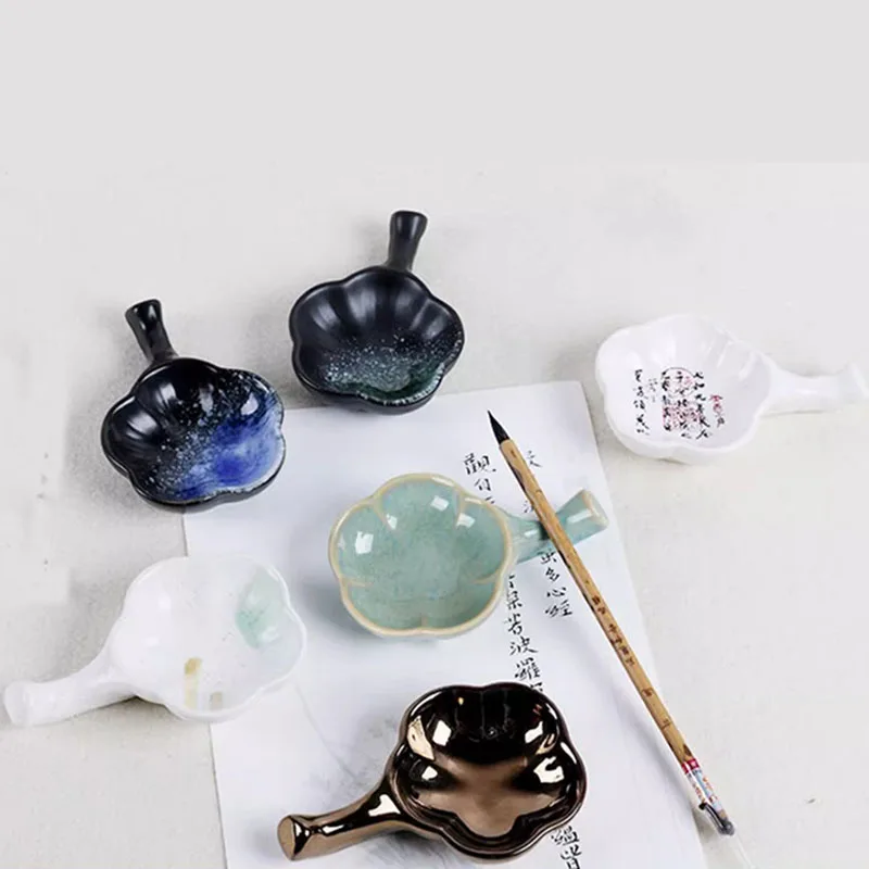 

Brush Chinese Painting Calligraphy Utensils Ceramic Ink Dish Holder Pen Put Licking Art Supplies four treasures of the study