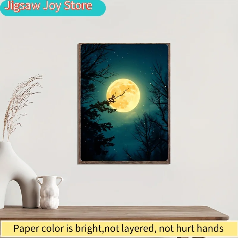 ปริศนาภาพเงาต้นไม้ใต้แสงจันทร์ เหมาะสำหรับผู้ใหญ่ - 15x10 นิ้ว ฉากกลางคืนในป่าลึกลับพร้อมแสงจันทร์ บรรจุในกล่องพกพา