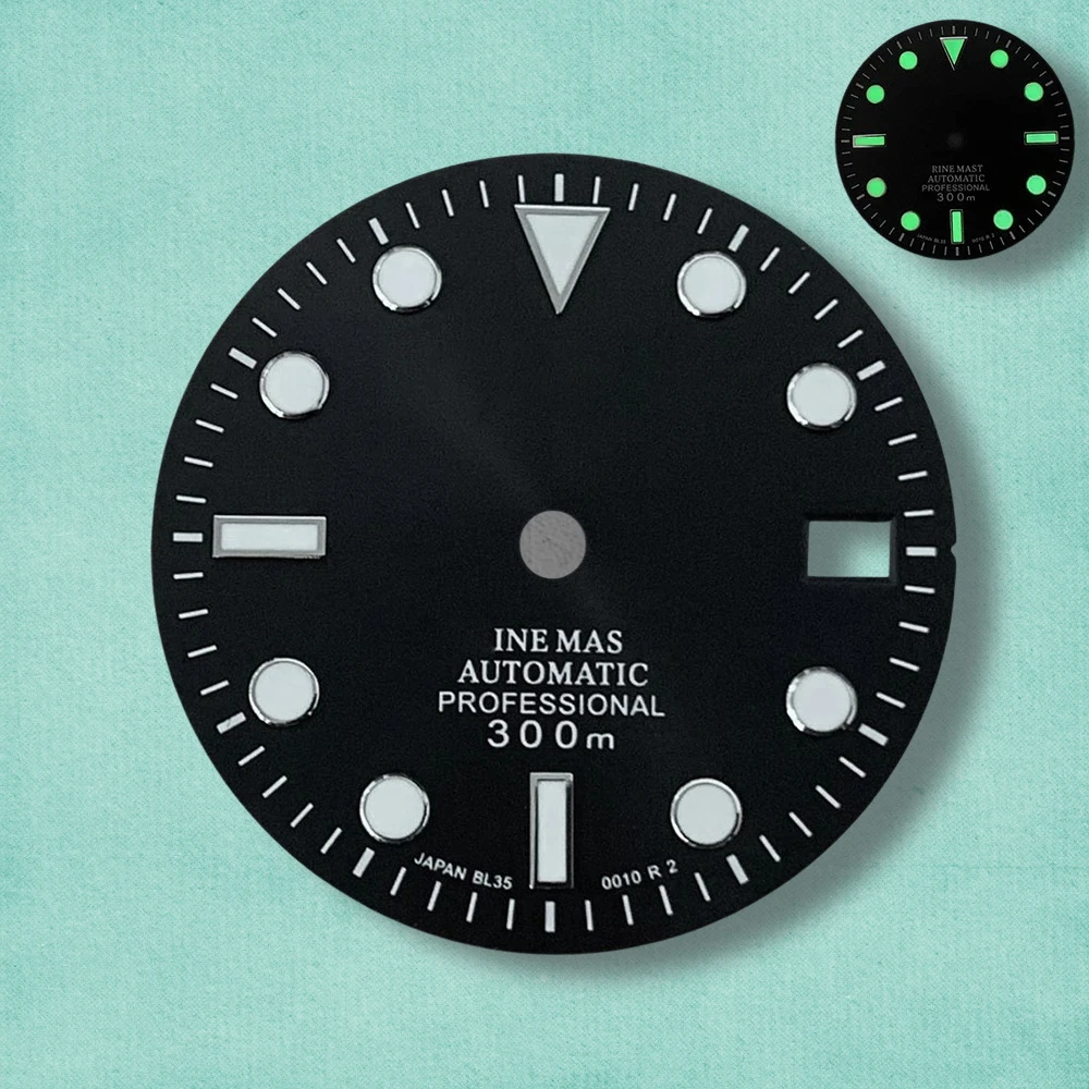 28.5 مللي متر S شعار SUB أمة الله الهاتفي صالح NH35/NH36 الحركة اليابانية الأخضر مضيئة ساعة عالية الجودة تعديل الملحقات