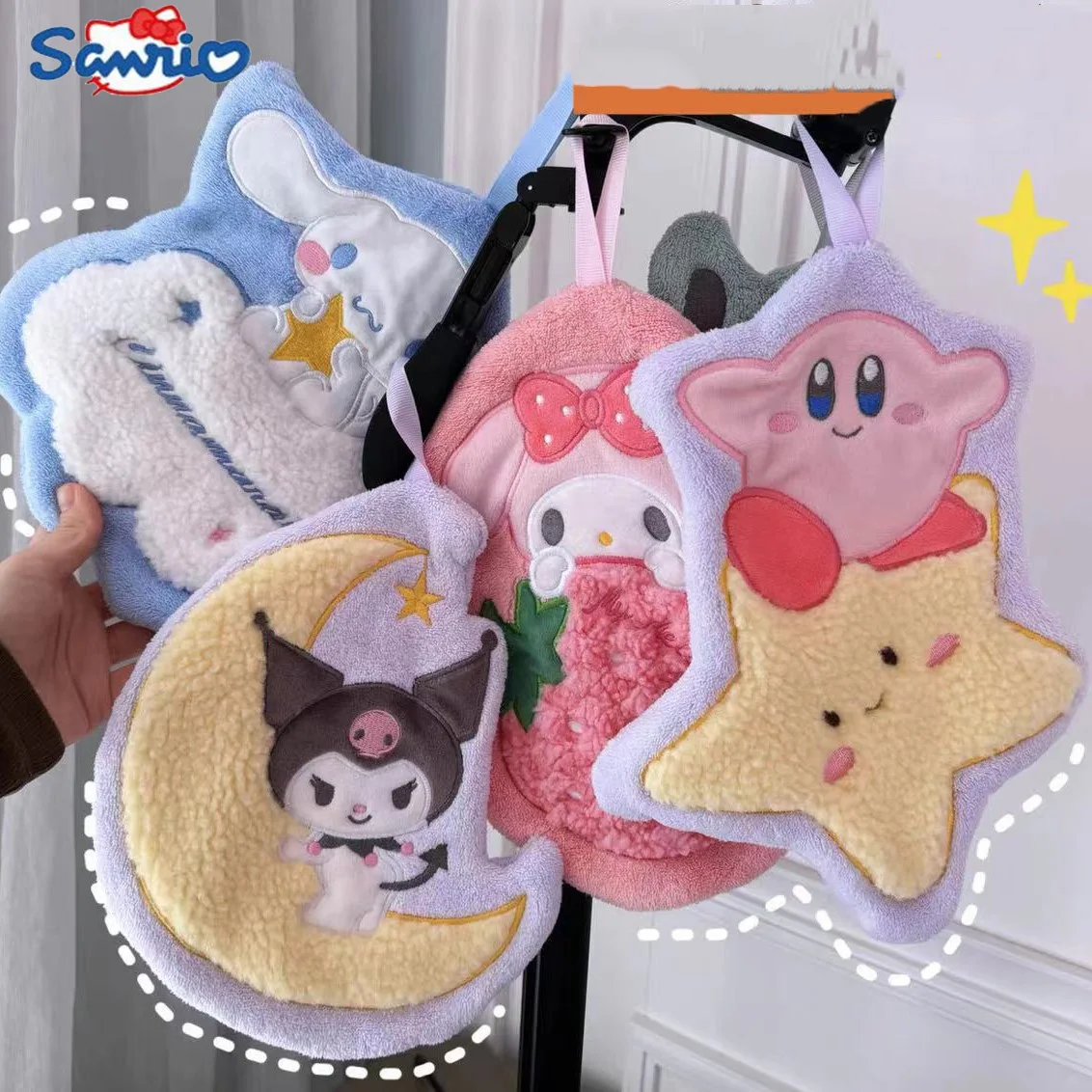 Sanrio Hello Kitty Handkerchief Cinnamoroll Hanging Type Towel Kuromi Melody Hello Kitty Handkerchief Home Towel Kawaii Things