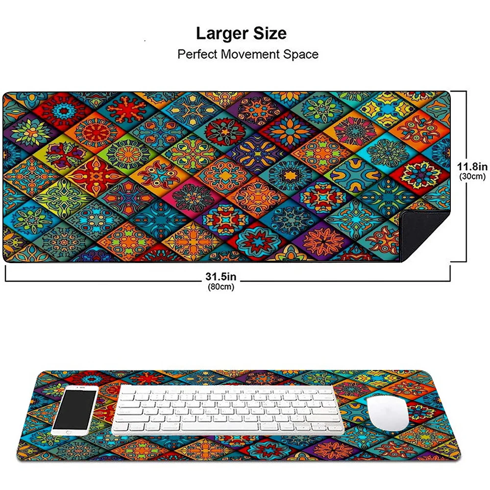 Geometric pattern printing rubber non-slip table mat carpet mat desk mouse pad computer keyboard game mat washable 400x900mm