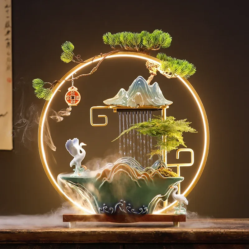 Ornament Circulation Water Lucky Flowing Water Creative Home Lighting Circle Backflow Fragrance Living Room Desktop Office