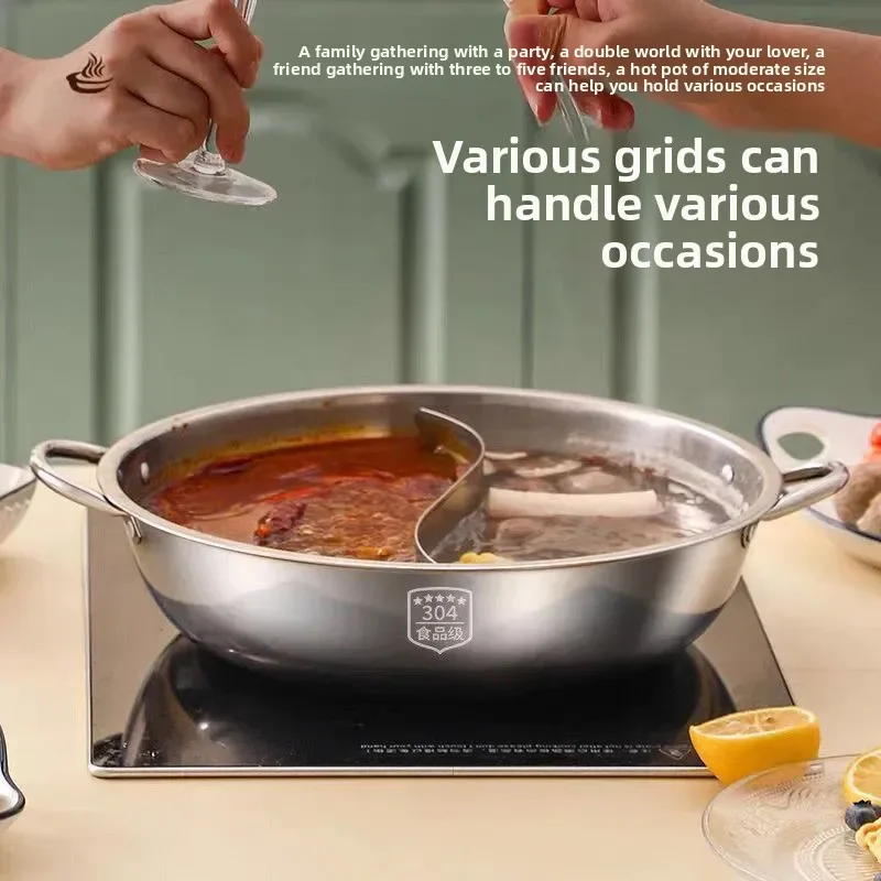 إناء/ قدر التعريفي طباخ الصينية فوندو عموم 304 الفولاذ المقاوم للصدأ هوتبوت مع غطاء موقد غاز أواني الطبخ لتجهيزات المطابخ المطبخ #5