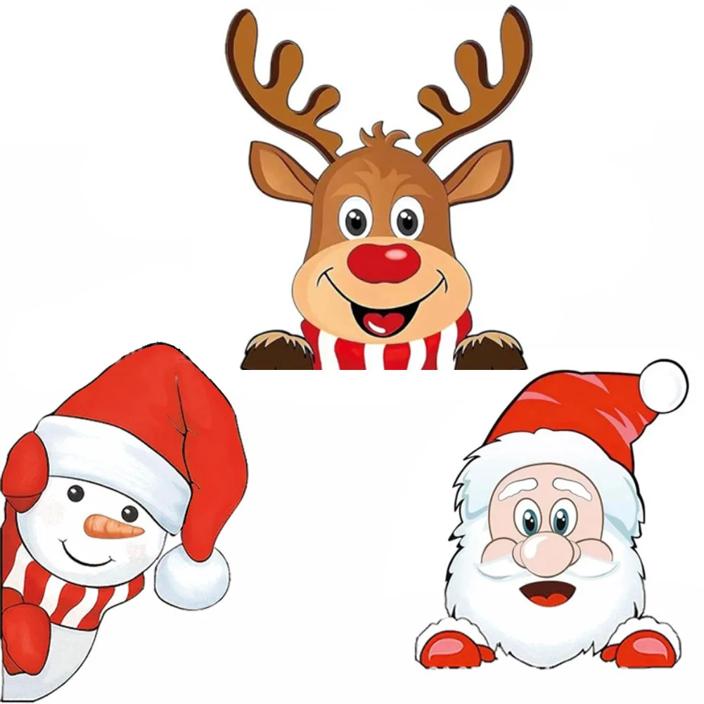 3PC Festive Car Stickers with Santa Claus Snowman and Reindeer Waterproof PVC Window Decals for Holiday Season Vehicles