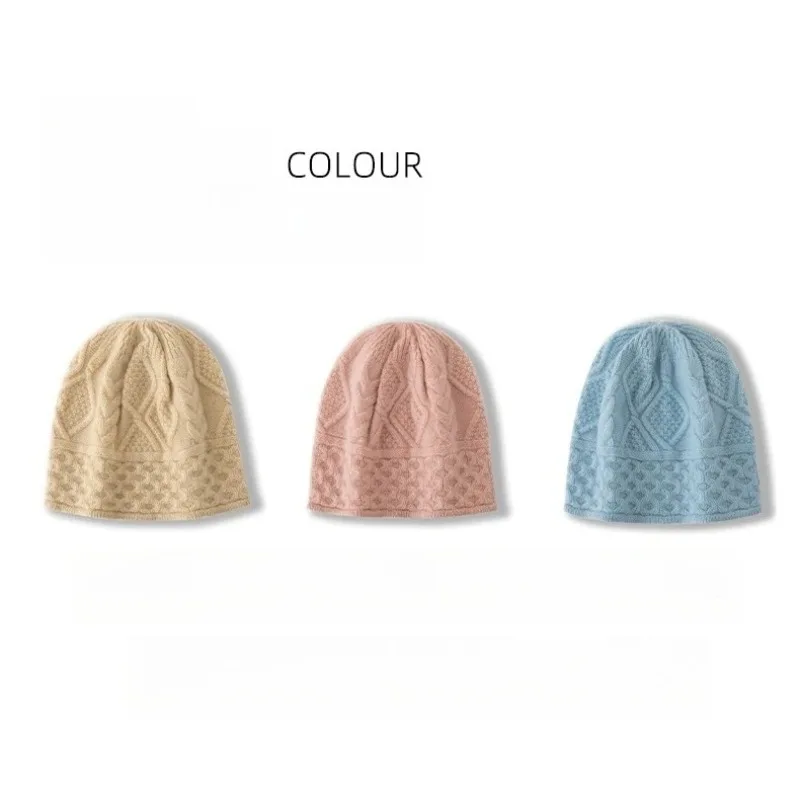 

Женская однотонная шапка-бини из 100% чистого кашемира, вязаная шапка с узором, зимняя теплая мягкая шапка с напуском, аксессуар для холодной погоды