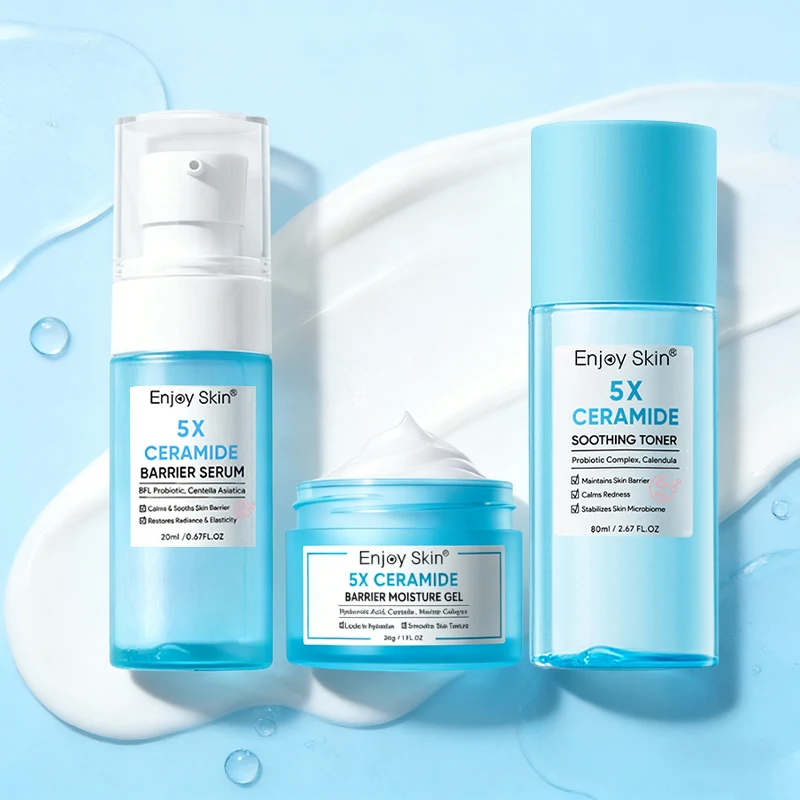 5x Ceramide Facial Skincare Set Soothing Toner, Moisturizing Cream, Low Ph Cleanser, Barrier Repair Moisture Serum Hydrating Gel