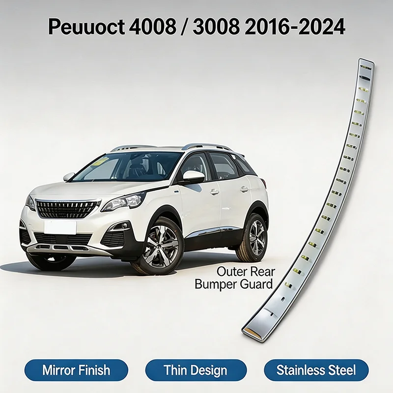 Protetor de Soleira do Porta-Malas Traseiro para Peugeot 3008 4008 2016-2023, Capa Anti-riscos para a Porta Externa do Porta-Malas