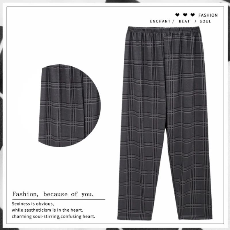 

The New Korean Couple Bubble Cotton Pajama Pants Men and Women with the Same Summer Pajama Pants Plaid Home Pants Casual Pants
